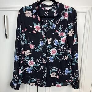 Floral Button down Lightweight Sheer Blouse